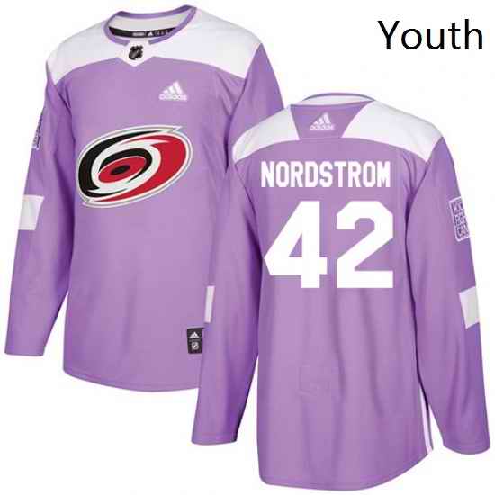 Youth Adidas Carolina Hurricanes 42 Joakim Nordstrom Authentic Purple Fights Cancer Practice NHL Jersey